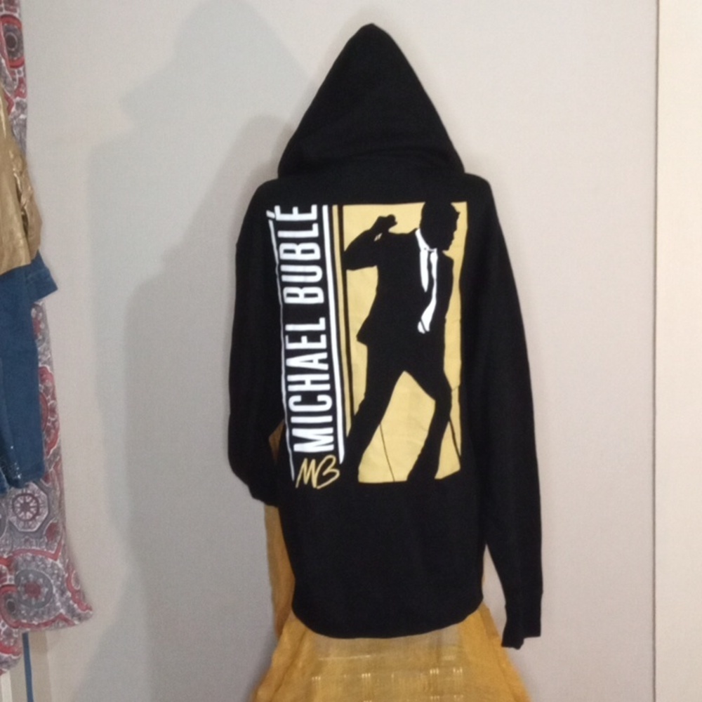 Black Hoodie with Gold Logo Silhouette Of the Singer Michael Buble XL Unisex